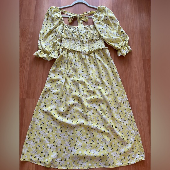For Love & Lemons Chrysanthemum Midi Dress Floral Yellow Size S - Picture 10 of 16
